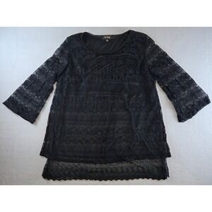 Cal Style Black Lace Blouse 3/4 Sleeve Vamp Romantic Dark Victorian Goth Size XL